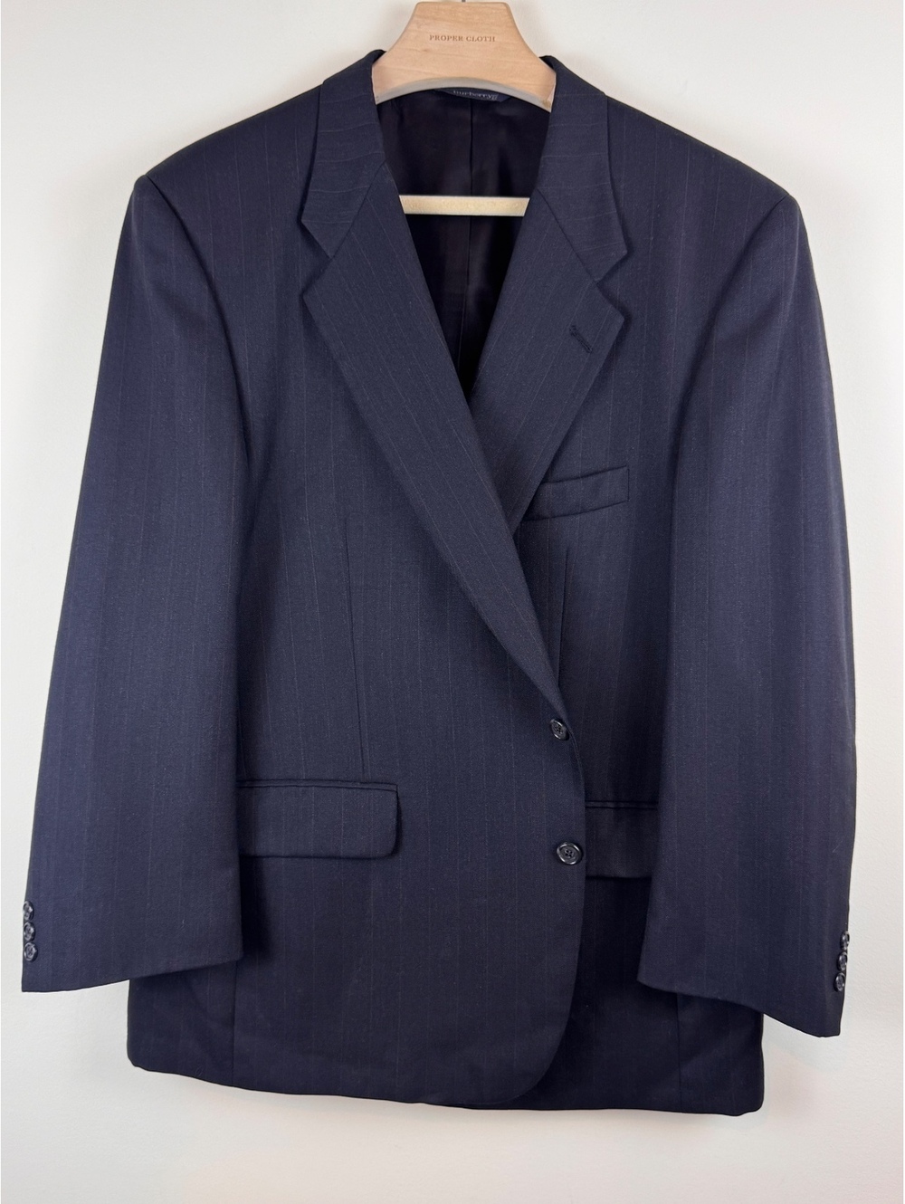 Vintage Burberrys Mens 100% Wool Blazer Dark Charcoal Brown Pinstripe Jacket 42